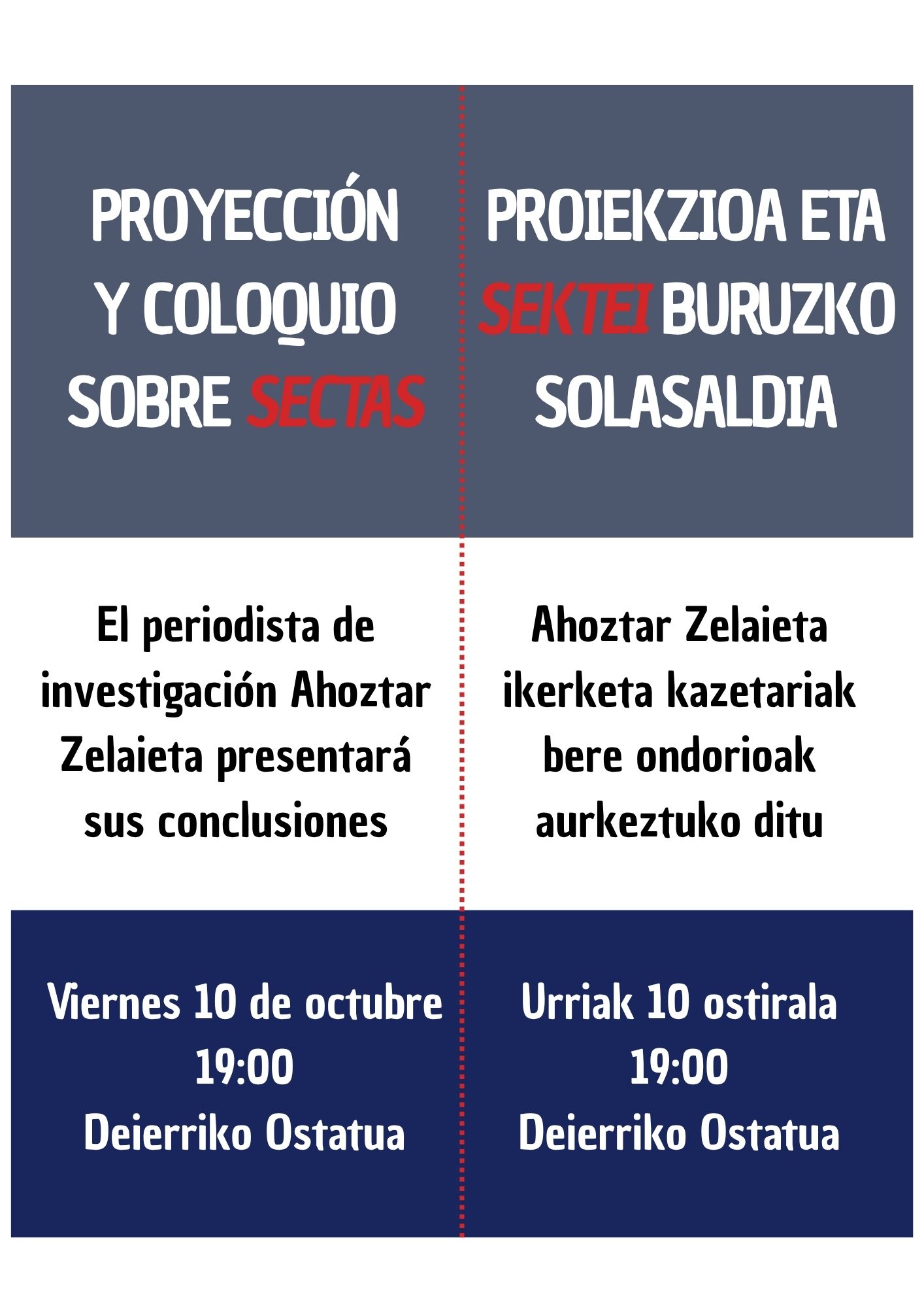 PROYECCIÓN Y COLOQUIO SOBRE SECTAS